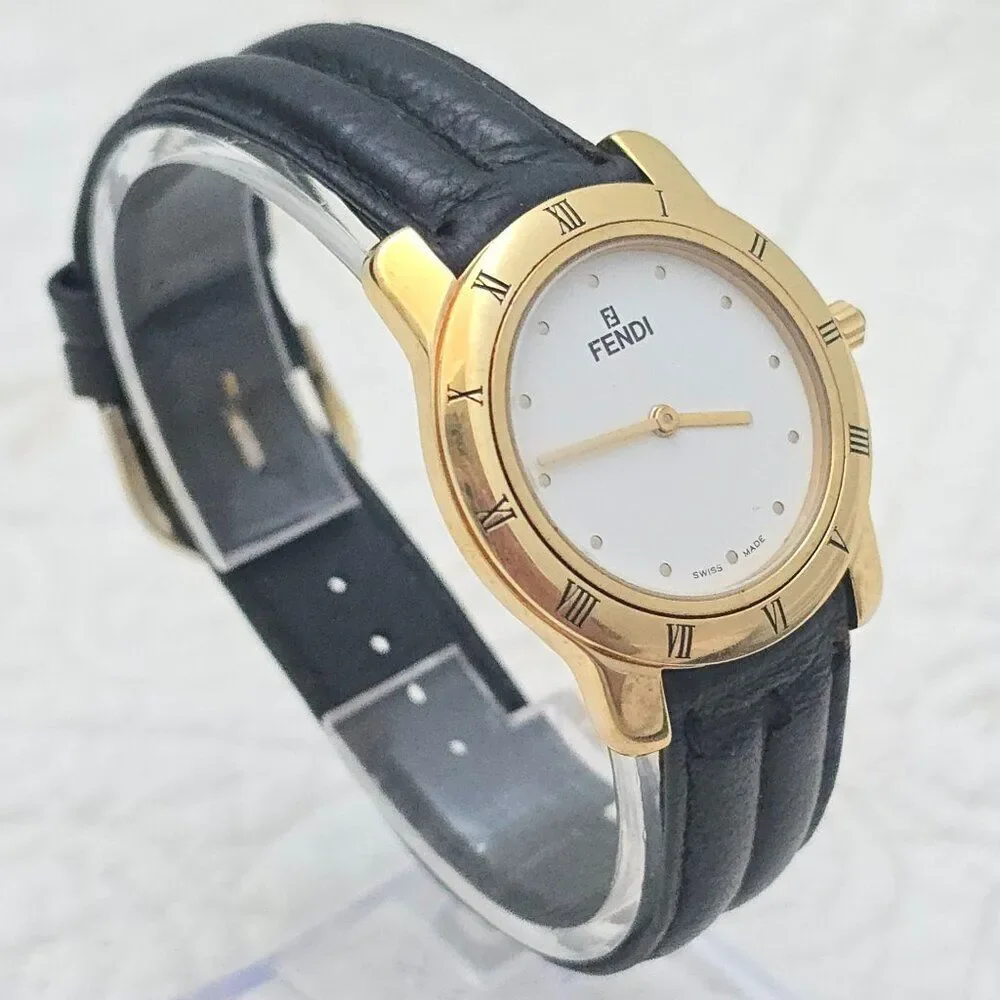 Vintage Fendi Orologi Watch 650 J Gold Plated White Dial Luxury Designer Swiss